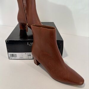Lauren Ralph Lauren Willa Brown Leather Block Heel Booties Size 5